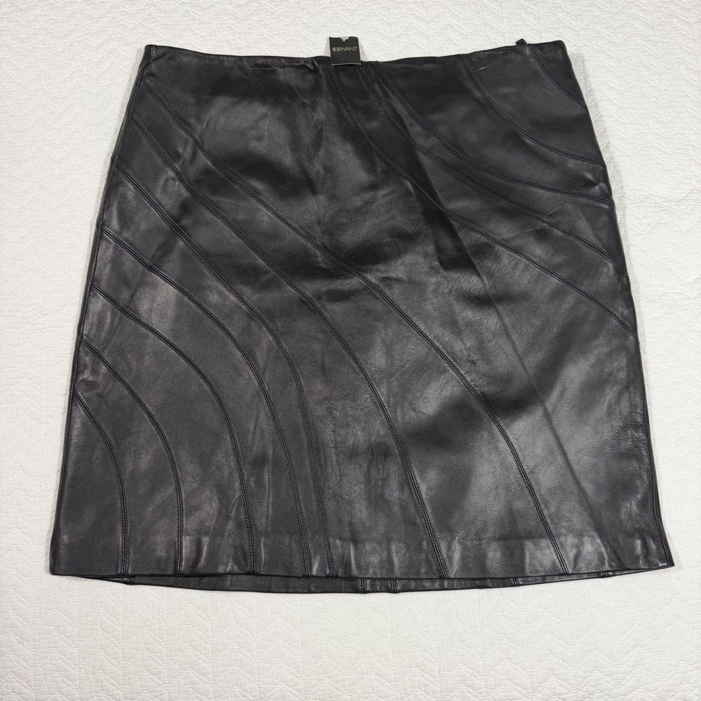 Lane Bryant NWT 18 Genuine Leather Skirt Black Panel Seam Plus Size 1X New